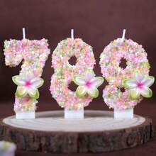 1pc 0-9 Numeric Birthday Candle With Green Edge & 5-Petal Flower, Creative Handmade Candle For Birthday, Anniversary, Party Cake Decoration - View 8
