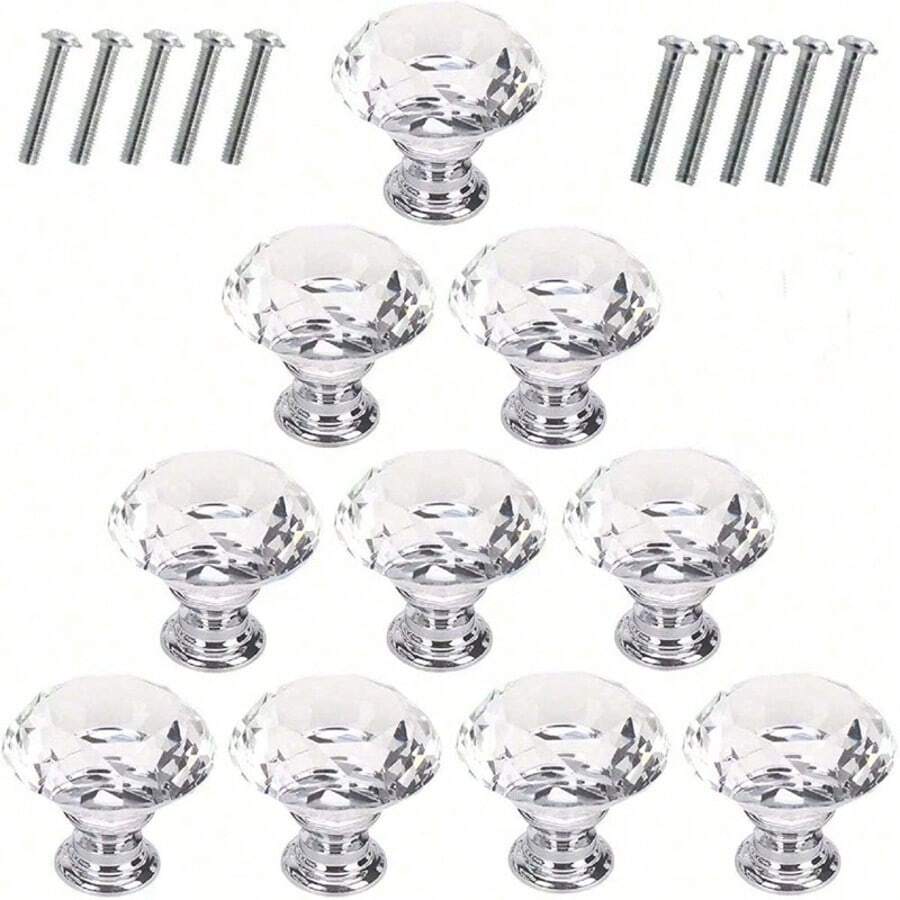 Bộ 10 núm tay nắm ngăn kéo lớn hình kim cương bằng acrylic 30mm kèm ốc vít. - Kích thước lớn 30mm - Xem 1