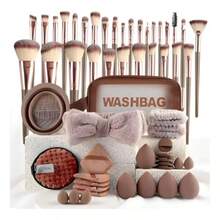 67 Piezas Set de Brochas de Maquillaje Profesional Completo para Brochas de Maquillaje Esponjas para Polvos Cuencos para limpiar y bolsa de maquillaje para maquillaje de ojos y rostro Regalar para Christmas Valentine's Day Cafe - Cafetería - Ver 9