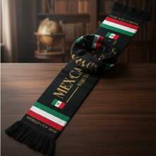 Bufanda de fútbol Mundial 2026 para fanáticos de México, diseño premium con colores vibrantes, ideal para apoyar a tu selección en el estadio, reuniones o desde casa, perfecta para complementar outfits deportivos y demostrar tu pasión en cada momento - Negro y Rojo - Ver 2