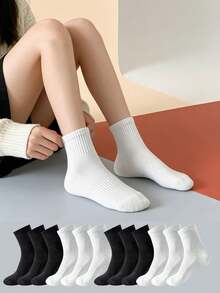 1 Pair/5 Pairs/6 Pairs/10 Pairs/20 Pairs Women's Casual Loop Mid-Calf Socks, Minimalist Comfortable Daily Wear, Unisex Long Socks - Multicolor - View 2