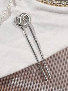 1 pièce Pince à cheveux en alliage de zinc argenté en forme de U, lisse et non dommageable, design à haute couronne, minimaliste élégant chic, convient pour le quotidien, le travail, les rendez-vous, le thé de l'après-midi, l'extension de chignon - Argent - Voir 2