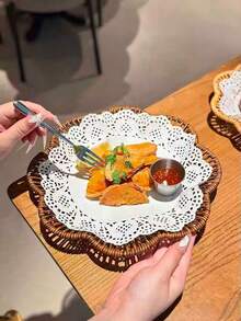 1 chiếc khay mây đan, dùng để bày đồ ăn nhẹ, tráng miệng, trà, trái cây, bánh ngọt, dùng trong phòng khách, đựng bánh mì, trái cây, đĩa đựng trái cây khô. - Xem 3