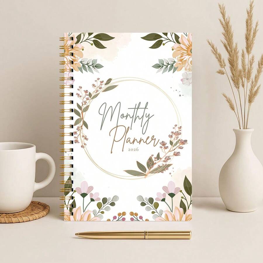 1 cuốn sổ kế hoạch tháng 2026, khổ A5, 12 tháng, sổ tay hàng tháng, hàng tuần, hàng ngày với các trang ghi chú, lập mục tiêu, danh sách việc cần làm và trang đánh giá hàng tháng, dùng cho trường học và văn phòng phẩm. - rượu sâm panh - Xem 1