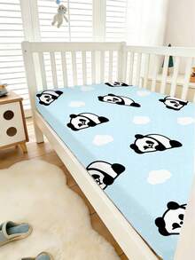 1件装可爱熊猫印花婴儿床笠，卡通风格，110克柔软透气面料，10厘米深口袋床垫套，防滑幼儿婴儿床寝具，适用于婴儿房，四季通用。 - 彩色 - 查看 3