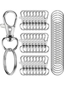 100 chiếc móc khóa có vòng chìa khóa, thích hợp làm dây đeo, đồ trang sức thủ công DIY (50 chiếc móc càng cua bằng kim loại + 50 chiếc vòng xoay mở) (32mm) - móc khóa - Xem 7