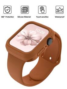 二合一运动硅胶表带和表壳，兼容 40mm、41mm、42mm、44mm、45mm、46mm 和 49mm 尺寸。柔软舒适的铆钉硅胶表带和灵活的开放式保护壳，兼容 Ultra/11/10/9/8/7/6/5/4/SE 型号。男女通用智能手表表带和表壳套装 - 矽膠錶帶+錶殼-棕色 - 查看 5