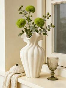 1pc Premium Nordic Minimalist Wavy Edge Textured Decorative Vase, Bohemian Farmhouse Style Living Room Bedroom Entryway Coffee Table Centerpiece, Suitable For Dried Flowers, Cotton Stems And Feather Grass - Multicolor - View 11