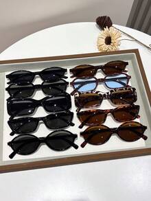10副女士塑料造型全框豹纹黑色双色Y2K经典辣妹风现代简约风太阳镜基础款时尚眼镜，适合夏季海滩度假外出穿搭 - 彩色 - 查看 11