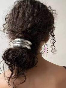 1/2/3/5个装 简约双层金属发圈 时尚发饰 马尾辫发圈 - 銀色 - 查看 3