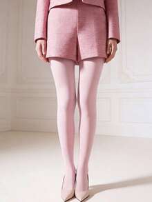 1pc Women's Soft Pink Velvet Pantyhose, High Stretch Skin-Friendly Matte Slimming Tights, Gentle Style Versatile For Commuting - Pink - View 6