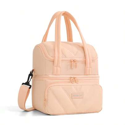 Túi đựng cơm trưa cách nhiệt hai lớp dành cho nữ có quai đeo vai, hộp cơm cách nhiệt dung tích lớn, túi xách cơm trưa dày dặn dễ thương dành cho học sinh, túi giữ lạnh dã ngoại di động, hộp cơm tái sử dụng cho văn phòng, dã ngoại, leo núi, bãi biển, v.v., túi đựng cơm du lịch, túi giữ nhiệt chống rò rỉ, vật dụng cần thiết cho người lớn khi trở lại trường học.