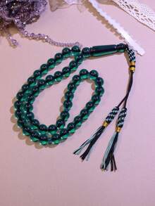 1颗透明水晶珠穆斯林男士念珠，高品质手工编织吊坠念珠，树脂材质，中东流行念珠 - 彩色 - 查看 3