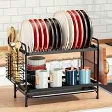 Adjustable Over-The-Sink Dish Drying Rack - Multifunctional Kitchen Organizer With Utensil Holder, Cutting Board Storage & Drain Basket | Space-Saving Counter Solution For: • Labor Day Kitchen Upgrades • Thanksgiving Hosting Prep • Christmas Gift For Home Chefs • New Year's Efficiency Goals - 黑色 - 查看 16