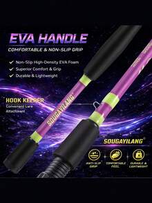 SOUGAYILANG 1.8m/5.9ft Ultralight Fishing Rod - Suitable For Freshwater And Saltwater Fishing Beginners, With EVA Handle And Ceramic Guides - Purple - View 10