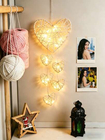 Campana de viento con forma de estrella tejida con LED en forma de corazón, crea un efecto de sonido relajante, adecuado para interiores y exteriores, estilo bohemio para la habitación - Campana de noche tranquila, hace un gran regalo