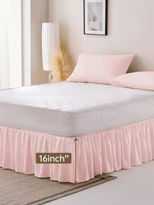 1pc Basic Lightweight Ruffled Bed Skirt, Classic Style, Soft & Fashionable, 100% Microfiber Fabric, 16-Inch Drop, Pink. Suitable For Home Bedding, Dorm, Oeko-Tex Certified. - Baby Pink - View 4