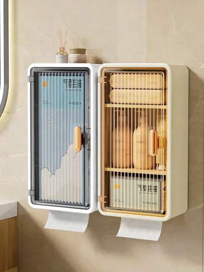 1 Stück/2 Stück moderne wandmontierte Taschentuchbox ohne Bohren, wasserfester Toilettenpapier-Spender mit großer Kapazität und Gesichtstuch-Aufbewahrung, kreative Kunststoff-Organizer-Ablage für Badezimmer, Toilette, Waschraum