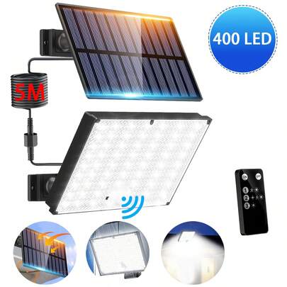 400LED Solar Motion Sensor Lights With 3 Brightness Modes, Outdoor Wall Lights For Front Door, Yard, Garage, Patio - Energy-Efficient, Semi-Flush Mount, Plastic Material, Solar-Powered, No Remote Control, Ip65