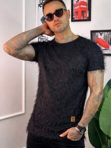 Premium Fleece-Lined T-Shirt With Subtle Sheen – Luxury Fashion Style, Super Comfortable And Striking Look - Black - View 2