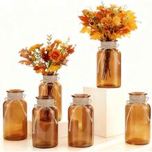 Vintage Glass Flower Vase, Farmhouse Glass Centerpiece Vases Mason Jars For Weddings, Parties & Home Decor Bulk (12, Transparent)  Bud Vases For Flowers For Rustic Wedding KDW8 - Hổ phách - Xem 1