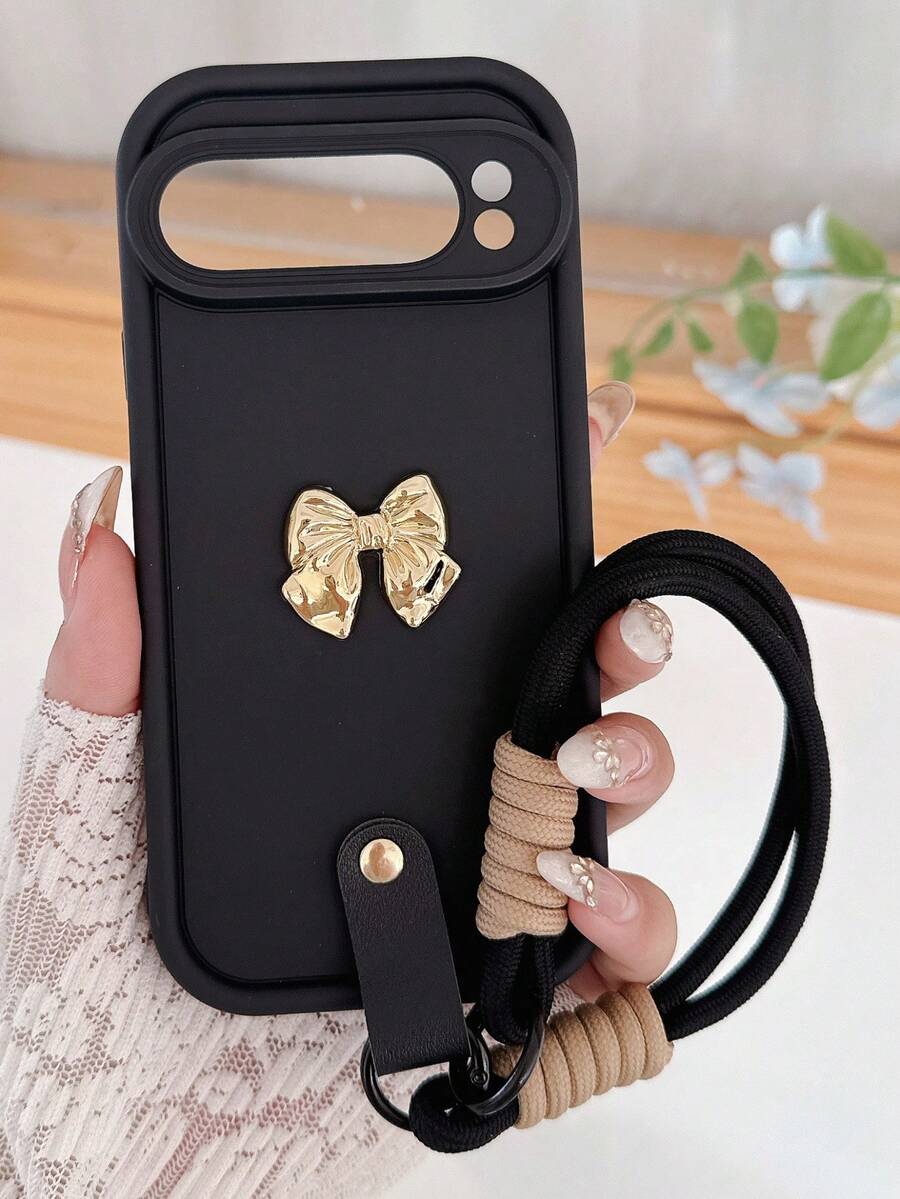 Custodia per telefono cellulare con fiocco 3D e perle, finitura opaca, copertura completa, con cinturino da polso, compatibile con Pixel 8 Pro, 8A, 9 Pro XL, offre assorbimento degli urti e protezione