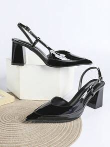 Women's Black High Heel Pumps, High Heel Sandals, Wedding Shoes, Mary Jane Shoes, Kitten Heel Dress Shoes, Slip-On Kitten Heel Sandals - Black - View 5