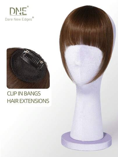 DNE HAIR Tóc mái kẹp 100% tóc thật, màu nâu trung bình, kiểu tóc mái có phần tóc hai bên thái dương, tóc mái giả bằng tóc thật, trông tự nhiên, phù hợp cho phụ nữ/bé gái sử dụng hàng ngày.