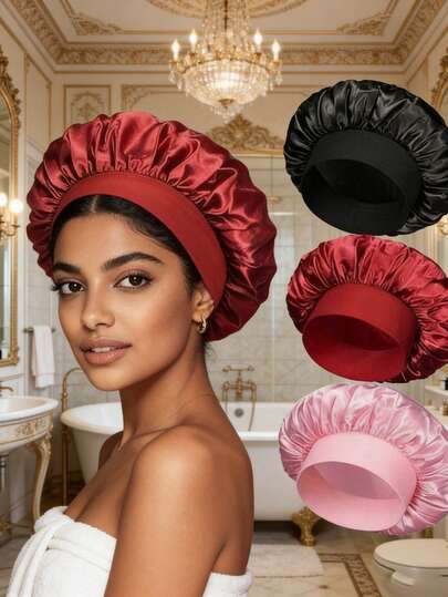 1pc Luxurious Satin Silk Bonnet For Sleeping, Broadband High Elasticity Head Worn Nightcap, Suitable For Women's Hair Care Silk Hat, Unisex Night Hair Protection For Men & Women, Suitable For Comfortable Home Use, Night Sleep Headcap, Women's Elastic Shower Cap, Adult Beauty And Hair Care Cap Suitable For Both Men And Women, Shower Cap.