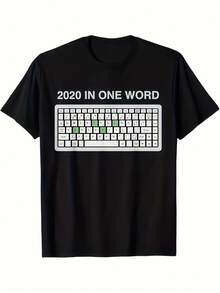Featured Item: Retro Computer QWERTY Keyboard Print T-Shirt - 100% Cotton, Loose Fit, Unisex, Suitable For All Seasons, Programmer Gift With Retro Typing Design, Daily Casual Wear For Tech Enthusiasts - 黑色 - 查看 1