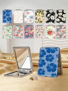 1PC Pastoral British Style Floral Series Makeup Mirror, Foldable, Lightweight, Ultra-Thin, Convenient, Durable PU Leather, Suitable For Various Occasions, Travel, Parties, Work, School, Suitable For All Ages, Universal - Multicolor - View 1