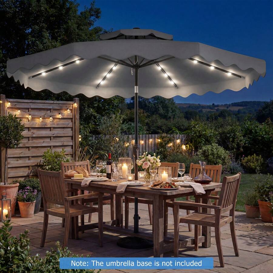 9 FT Solar LED Patio Umbrella, Push-Button Tilt & Crank, 24 LED Lights - Xám - Xem 1