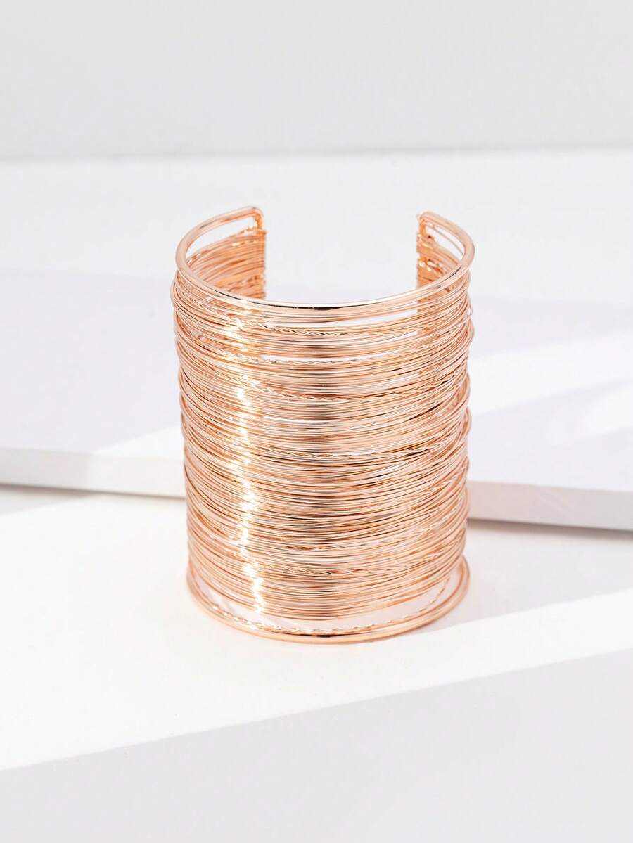 1 pieza Brazalete de moda de metal multicapa exagerado para mujer, versátil y adecuado para usar en fiestas - Oro rosa - B846 - Ver 1