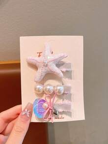 3件套可爱贝壳海星发夹，珍珠美人鱼尾巴发夹，甜美女孩女士发饰 - 彩色 - 查看 8