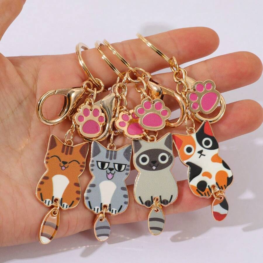 Cat Keychain, Cute Cats Charms, Enamel Alloy Metal Kawaii Cat Key Chains, Kitty Keyring,The Perfect Combination Of Cat Claws And Wagging Tails, Cats Accessories For Women Car Keys Purse.