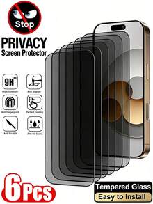 6片装防窥钢化玻璃膜，9H硬度，办公室/地铁隐私保护，防爆、防刮、防窥手机屏幕保护膜，兼容 17 Pro Max 16 15 14 13 12 11/XR系列，无气泡，光滑防油保护膜 - 黑色 - 查看 20