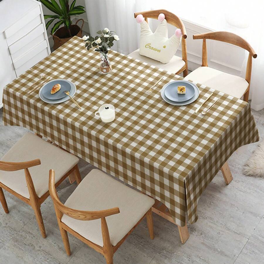 Khaki Twill Plaid Polyester Tablecloth, Suitable For Dining Room, Party, Picnic, Wedding, Daily Use - Khaki - View 1