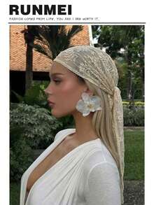 1 chiếc khăn trùm đầu ren hoa màu trơn thanh lịch dành cho nữ, khăn trùm đầu/khăn choàng kiểu Bohemian sang trọng, phù hợp cho sử dụng hàng ngày, đám cưới, nhà thờ, các dịp trang trọng, kỳ nghỉ hè ở bãi biển, ngày lễ. - Màu be - Xem 1