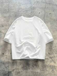 VintageStandard Size Men's White Boxy Crop T-Shirt, Summersummer Tops - White - View 2