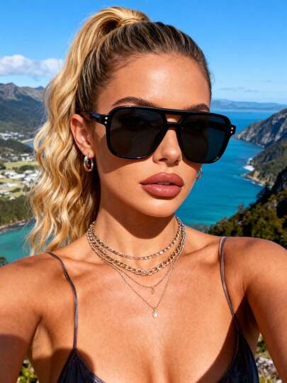 1副女士个性经典复古精致ins风优雅设计太阳镜，适合街头摄影、音乐节、户外休闲活动、驾车、钓鱼等场合的装饰