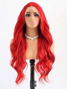 SALLYWELL Red Body Wave 13x4 Lace Front Wig For Women, Glueless Pre-Plucked Synthetic Wig, Halloween - Red - View 4