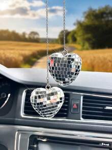 1 pieza Colgante de bola reflectante con forma de corazón, accesorio decorativo súper brillante de bola reflectante láser para el espejo retrovisor del coche - colgante - Ver 8