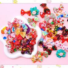 100 PCS Color In Random Dog Hair Bows, Random Mix Rubber Bands Metal Clips Styles Dog Bows With Rhinestone Pearls Flowers Topknot Mix Styles For Puppy Small Pets - Multicolor - View 2
