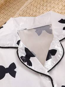 Girls Cute Bow Print Long Pajama Set - White - View 3