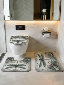 1/3/4 Pieza Juego de baño vintage con libélula y flores, decoración del hogar, cortina de ducha, cortina de ducha, juego de cortina de ducha, suministros de baño juego completo, que incluye cortina de ducha y juego de alfombra. Múltiples tamaños de cortina de ducha (72"X72", 35.4"X72", 47.2"X72", 59"X72") y juegos a juego, hechos de poliéster resistente a la decoloración y al moho. - libélula - Ver 7