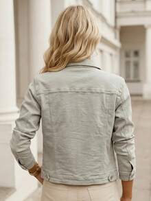 女款經典classic牛仔衣 附彈性 水洗 秋季 Women's denim jackets Women's coats Women's tops Women's jackets Stretch denim jackets Outerwear Comfortable Everyday Fall Summer Fall Vacation OutingCasual休閒帆布 - 淺灰色 - 查看 5