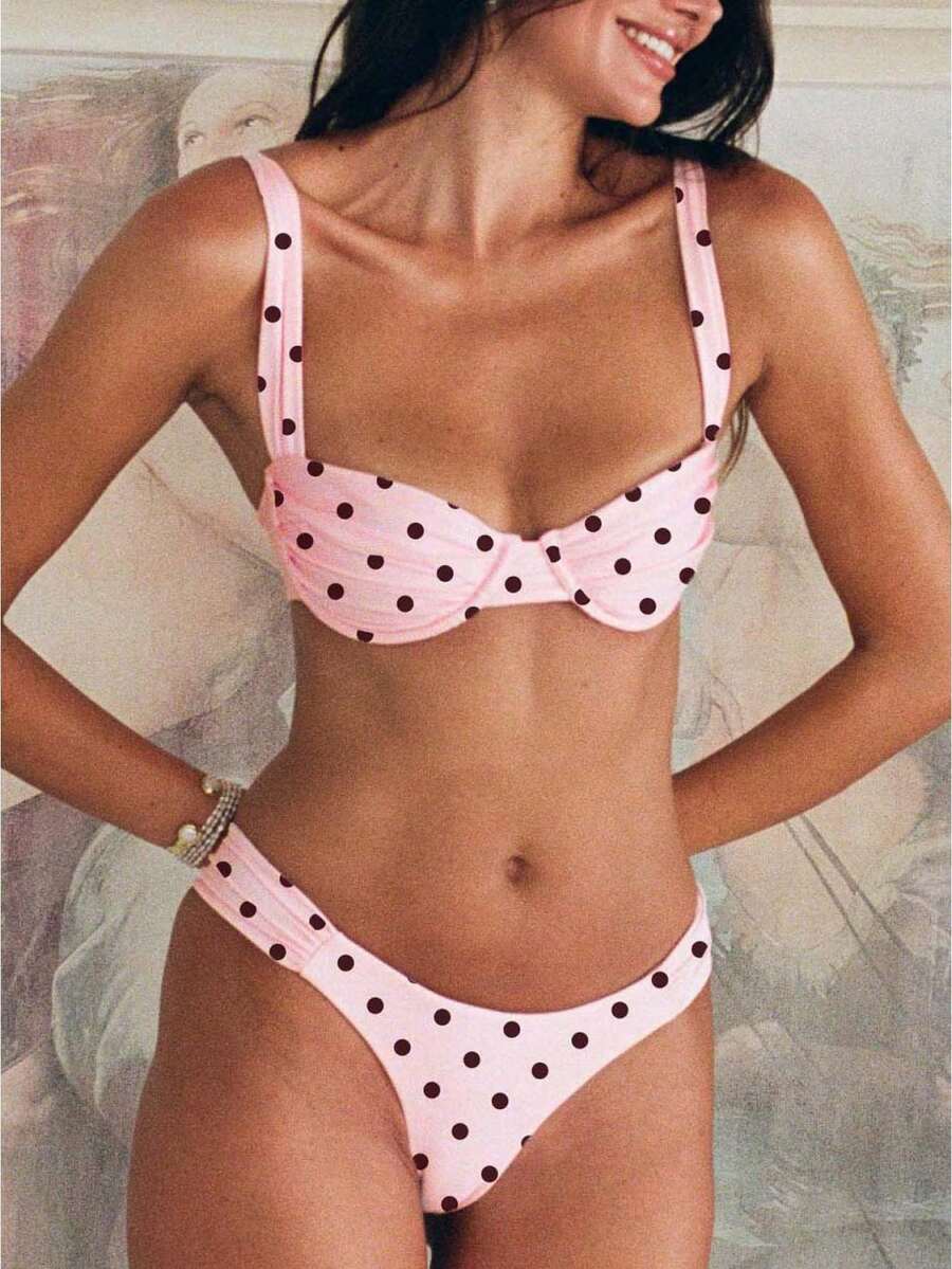 Women's 2 Piece Bikini Set Solid Color Sleeveless Bra and Low Waist Briefs Fashion Bathing Suit - Rosa coral - Ver 1