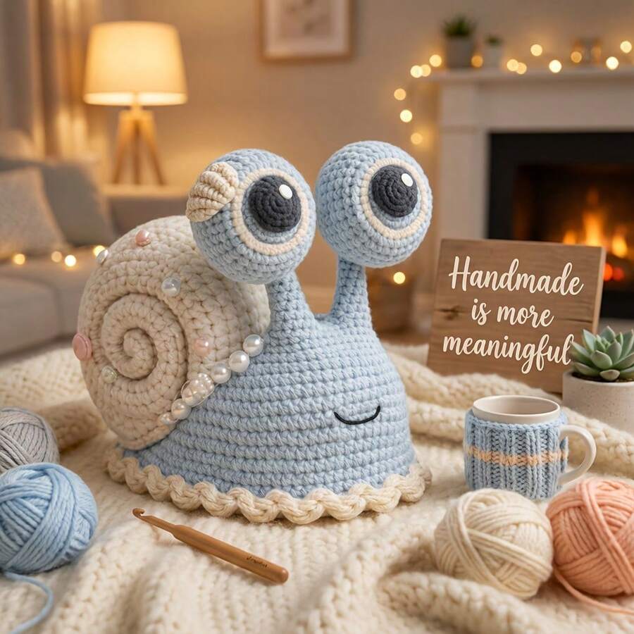 1Set Animal Crochet Kit, Crochet Kit For Beginners, Beginner Crochet Kit For Adults With Step-By-Step Text Tutorials, Snail DIY Crafts For Adults, Contemporary Home Decorative Ornaments, Cute Birthday Easter Day And Spring Gifts