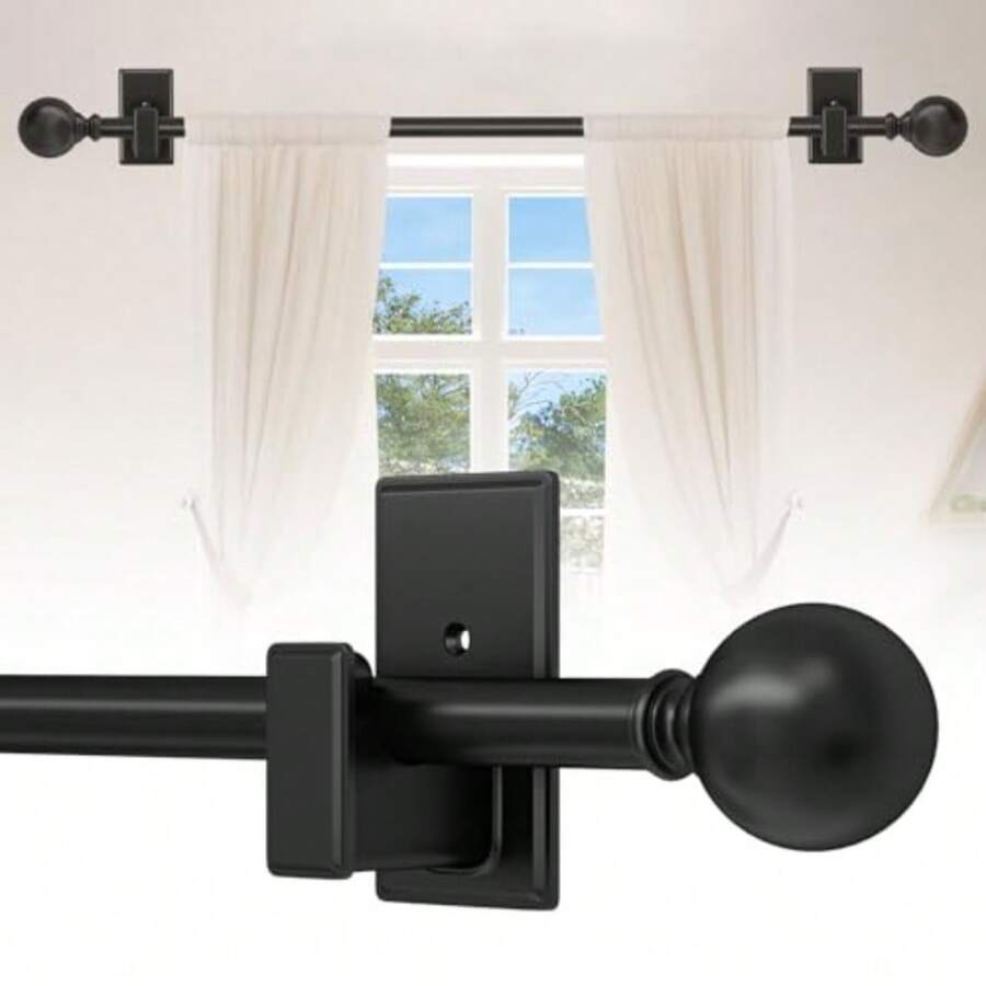 Black Curtain Rods No Drilling-Adjustable No Drill Curtain Rods For  32-45 Inch With Adhesive Brackets For Bedroom Apartment Renter Friendly 5/8" Small Door Cafe Single Rod Easy Install - Black - View 1