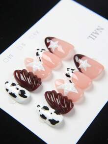 10片椭圆形极简美甲贴纸，星形图案搭配3D仿珍珠，适合日常及节日佩戴，可重复使用，非常适合女性和女孩，可爱美甲贴纸，美甲用品 - 黑與白 - 查看 6